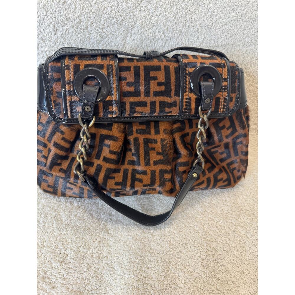 Vintage Fendi Zucca Monogram Baguette Bag Brown Canvas Black Leather Shoulder - Picture 8 of 16